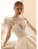 High Collar Ivory Lace Satin Fabulous Wedding Dress